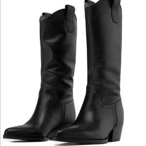 Zara Heeled leather cowboy boots 100% leather